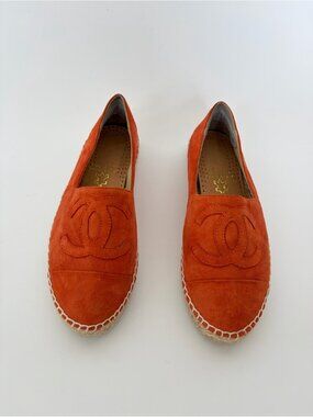Chanel Rare Orange Suede CC Cap Toe Espadrilles size 36